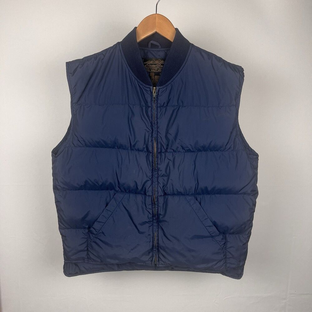 Eddie Bauer Men's Goose Down Puffer Vest Band Collar Large Navy